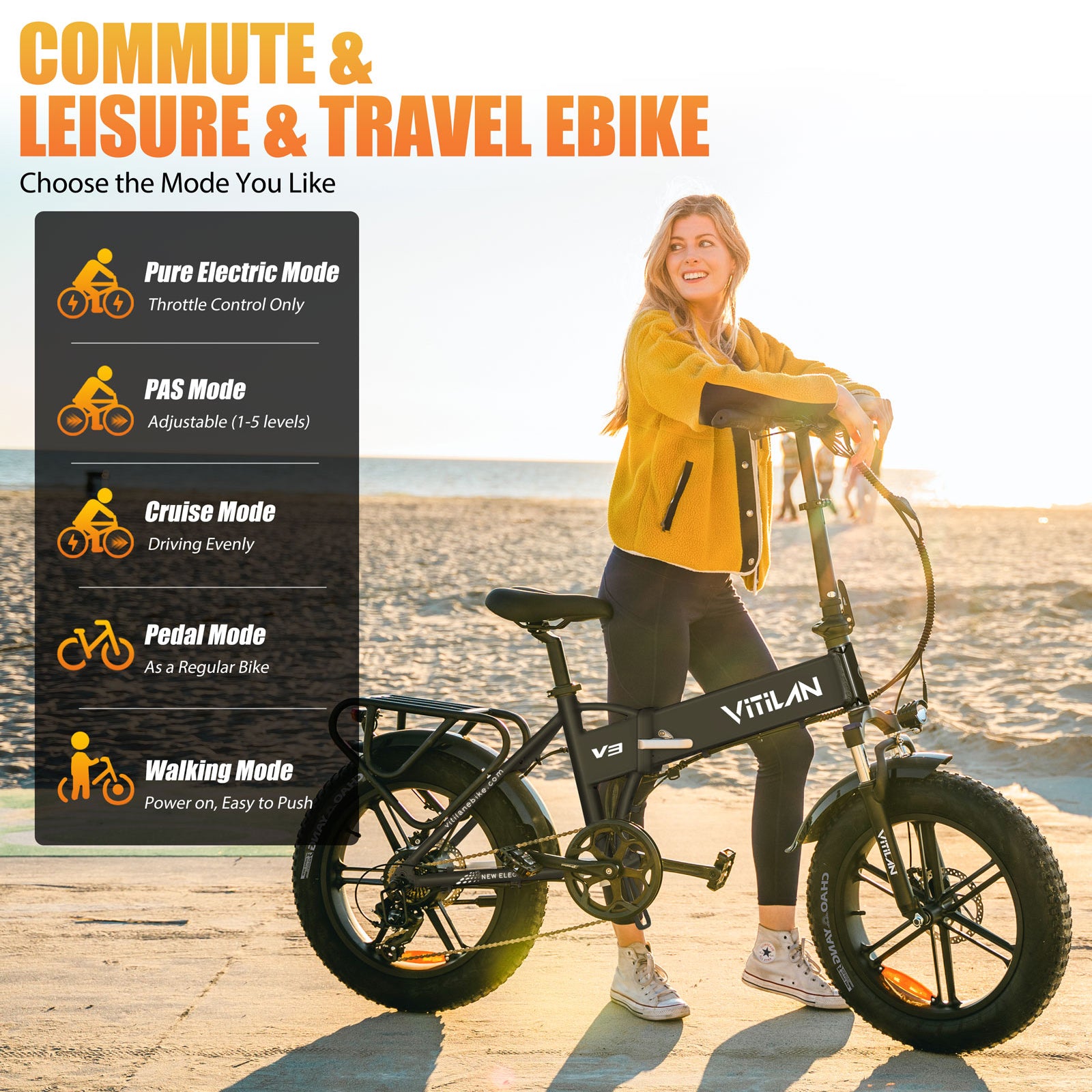 V3 2.0 Folding Fat Tires Adult All Terrain Electric Bike