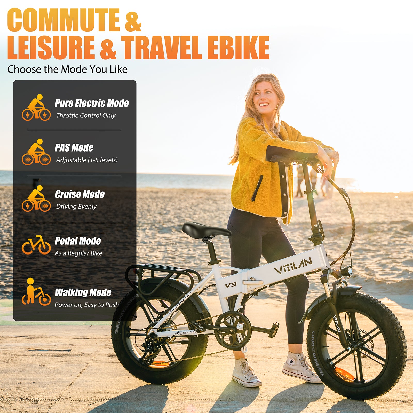 V3 2.0 Folding Fat Tires Adult All Terrain Electric Bike