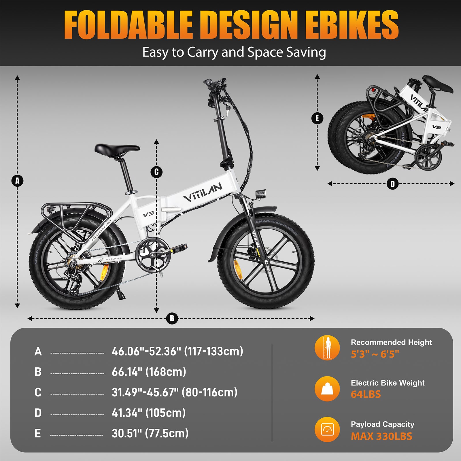 V3 2.0 Folding Fat Tires Adult All Terrain Electric Bike