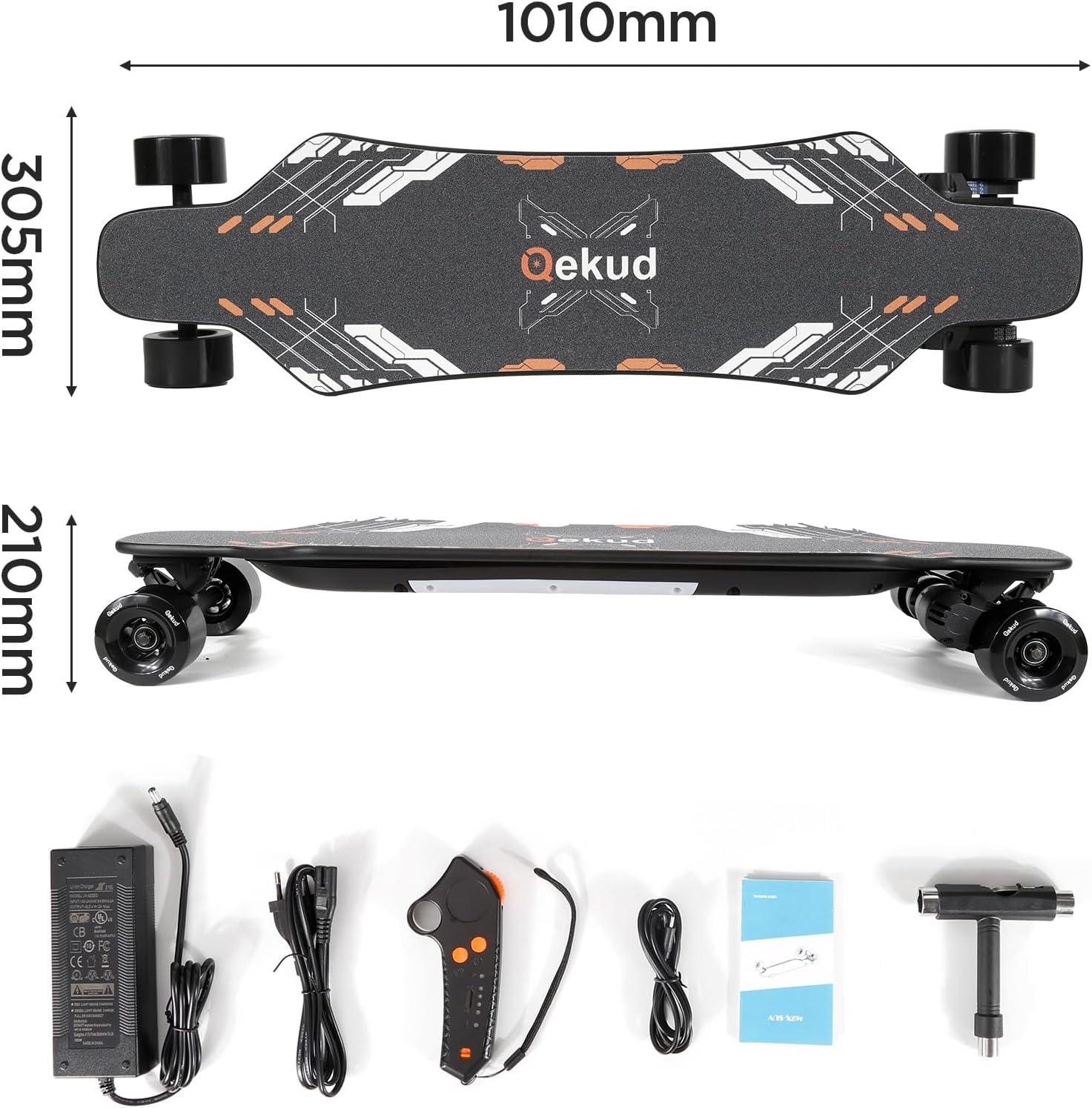 Qekud Electric Skateboard for Adults and Teens - 1800W Motor 4 Speed Modes - Remote Control with OLED with Display - Black